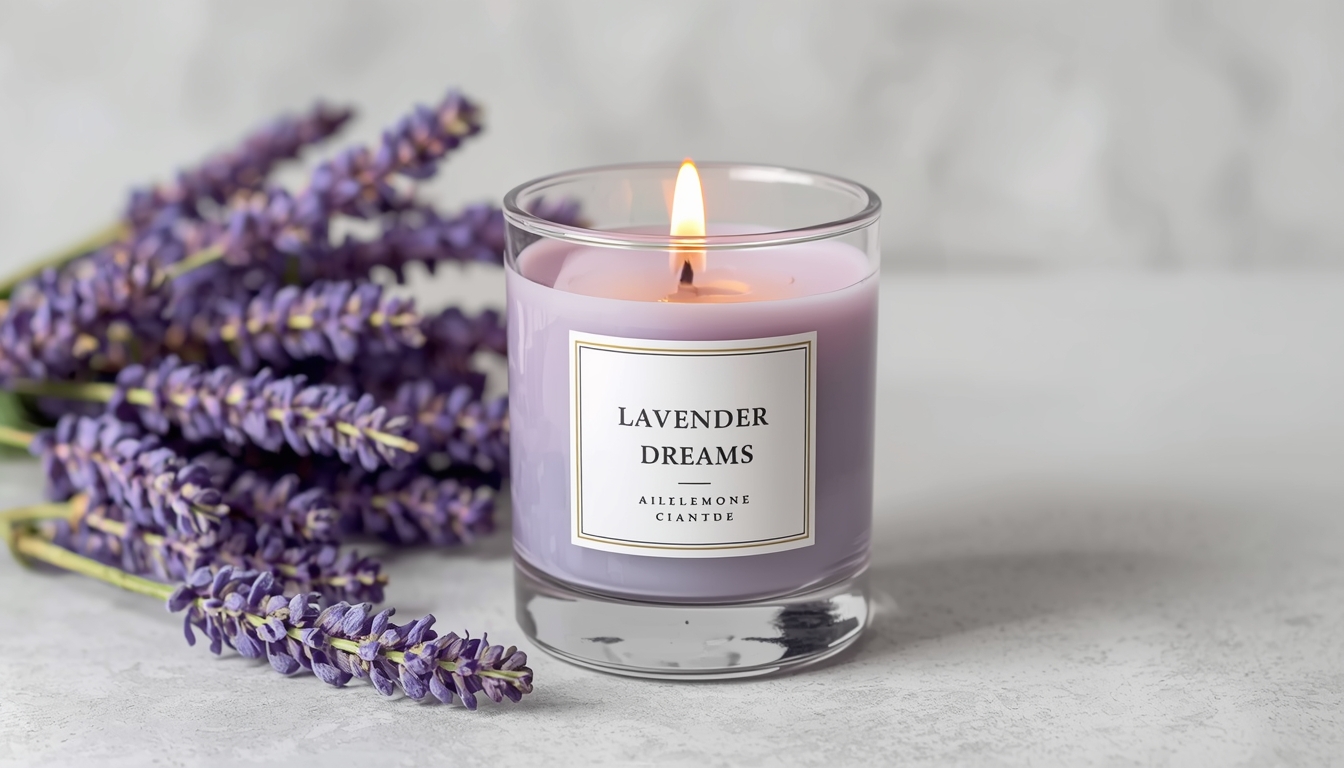 Lavender Dreams scented candle in elegant glass jar