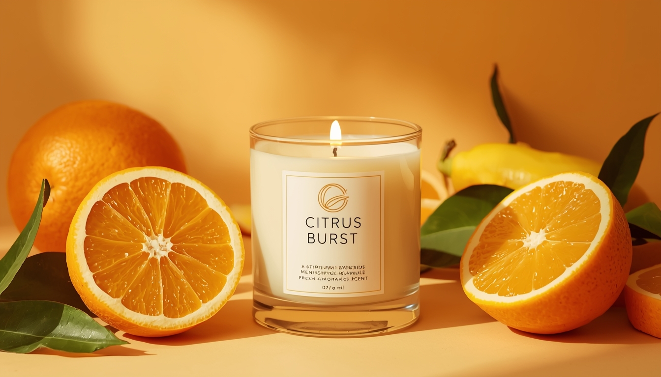 Citrus Burst energizing candle with fresh orange scent